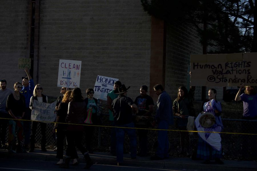 Dakota Access Pipeline protesters at New Belgium before Bill Clintons speech on Nov 4, 2016. (Luke Walker | Collegian)