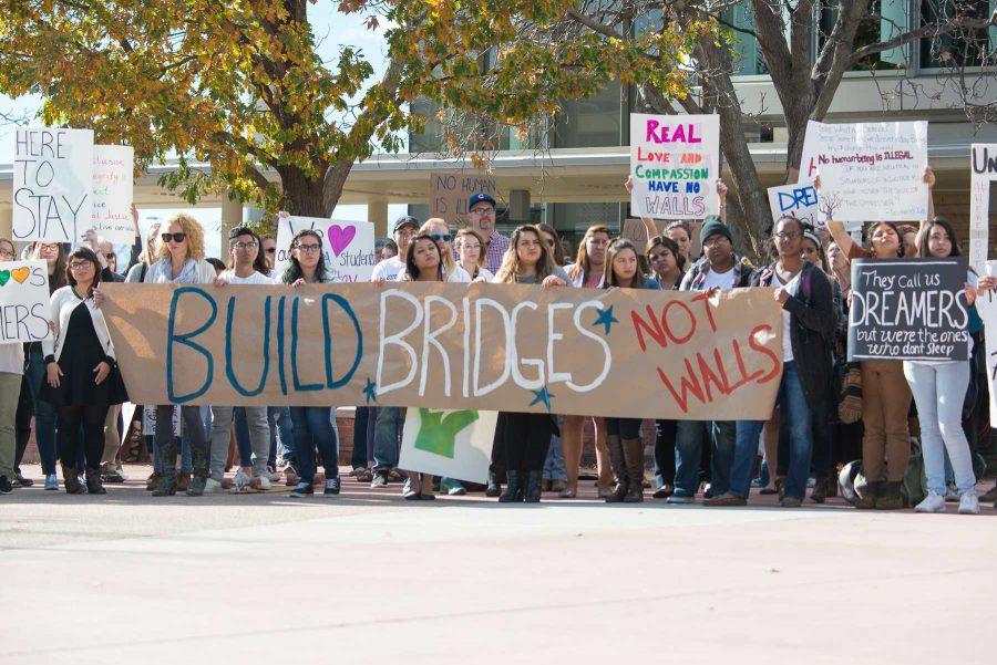 Colorado State University Students stand in support of DACA at the Lory Student Center Plaza on Nov 14, 2016. (Luke Walker | Collegian)