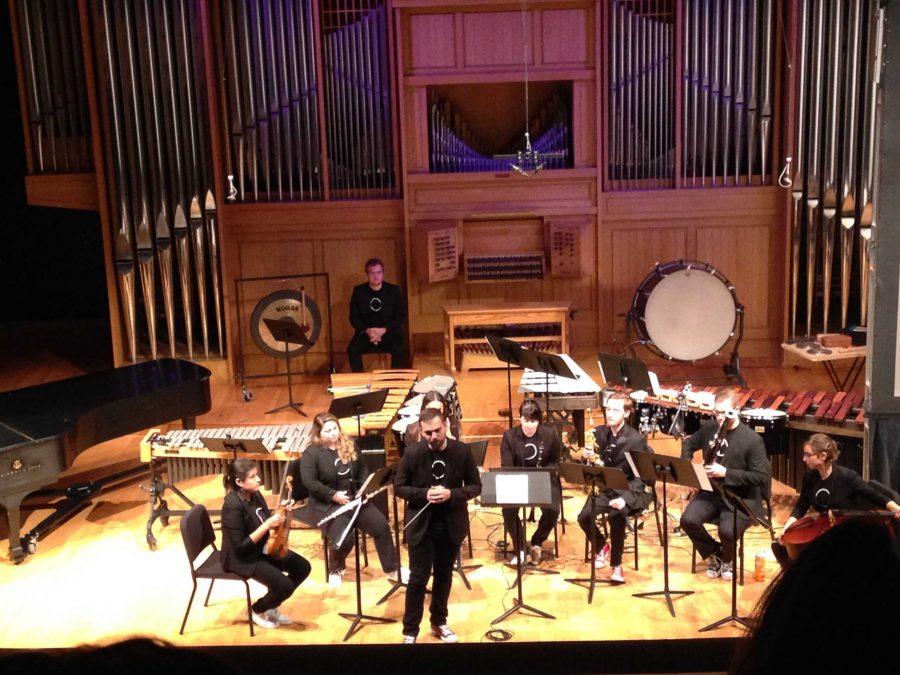 The New Music Ensemble prepares for their second piece of the concert. Photo credit: Mckenzie Moore