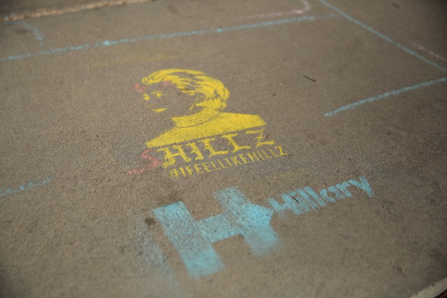 Graffiti of Hillary Clinton in seen on the sidewalk in the plaza during the week prior to the election. (Forrest Czarnecki | Collegian)