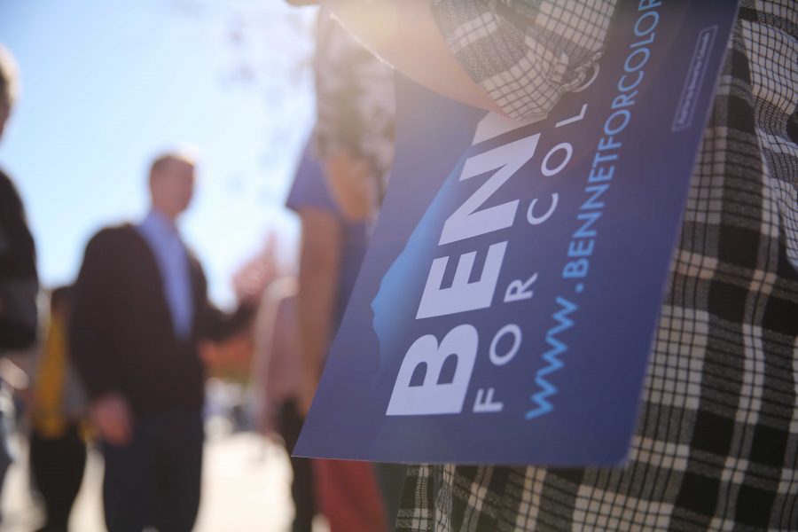 Michael Bennet speaks to supporters and possible constituents of his in the Plaza on Thursday, November 3rd. (Forrest Czarnecki | Collegian)
