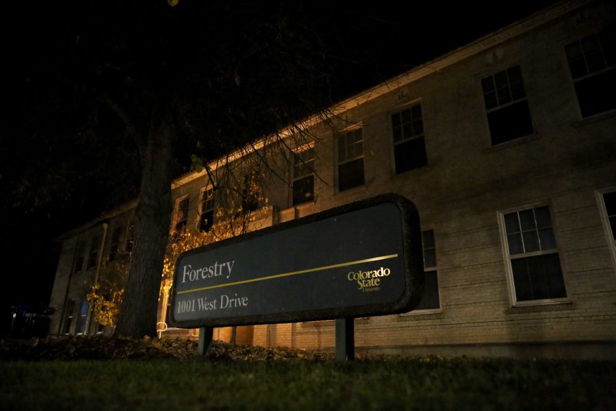 The Forestry building is seen at night earlier this week. (Forrest Czarnecki | Collegian)