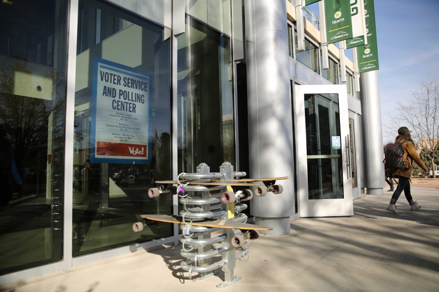 Signs showing where and when to vote in Larimer county are seen at the Lory Student Center on Tuesday, November 8th. (Forrest Czarnecki | Collegian)