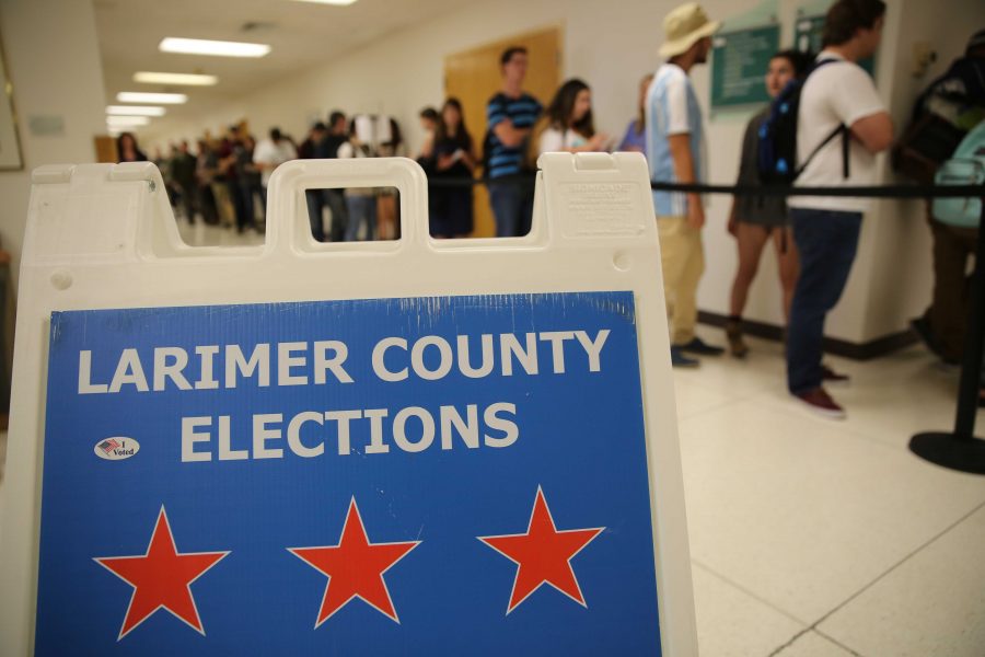 Signs showing where and how to vote in Larimer county are seen at the Lory Student Center on Tuesday, November 8th. (Forrest Czarnecki | Collegian)