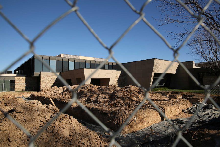 The new grounds for the addition to the Health and Exercise Science building are seen through the fence surrounding the construction site. Groundbreaking for the new building started on November 13th. (Forrest Czarnecki | Collegian)