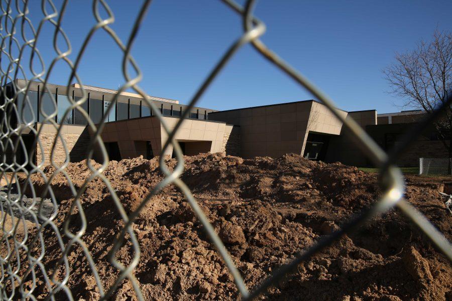 The new grounds for the addition to the Health and Exercise Science building are seen through the fence surrounding the construction site. Groundbreaking for the new building started on November 13th. (Forrest Czarnecki | Collegian)