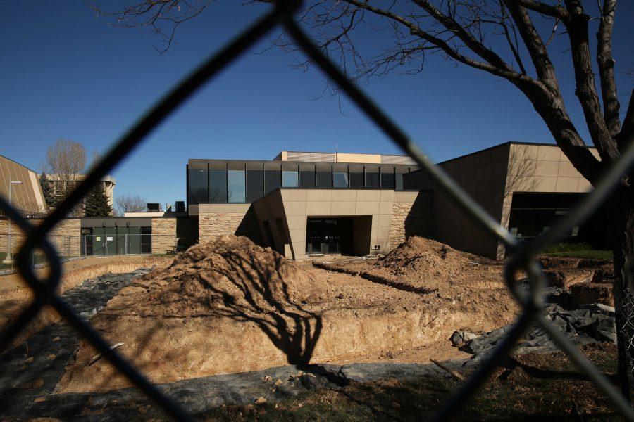 The new grounds for the addition to the Health and Exercise Science building are seen through the fence surrounding the construction site. Groundbreaking for the new building started on November 13th. (Forrest Czarnecki | Collegian)
