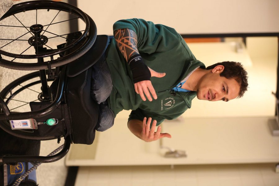 Bernard Dime speaks about his skydiving accident, and why he chose to pursue becoming a veterinarian following the accident. Dime is the first paraplegic student in Colorado State University's veterinarian program. (Forrest Czarnecki | Collegian)