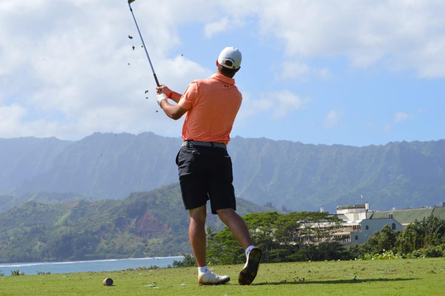 CSU sophomore Jake Staiano teeing off at a tournament in Hawaii (Photo courtesy of Jake Staiano)
