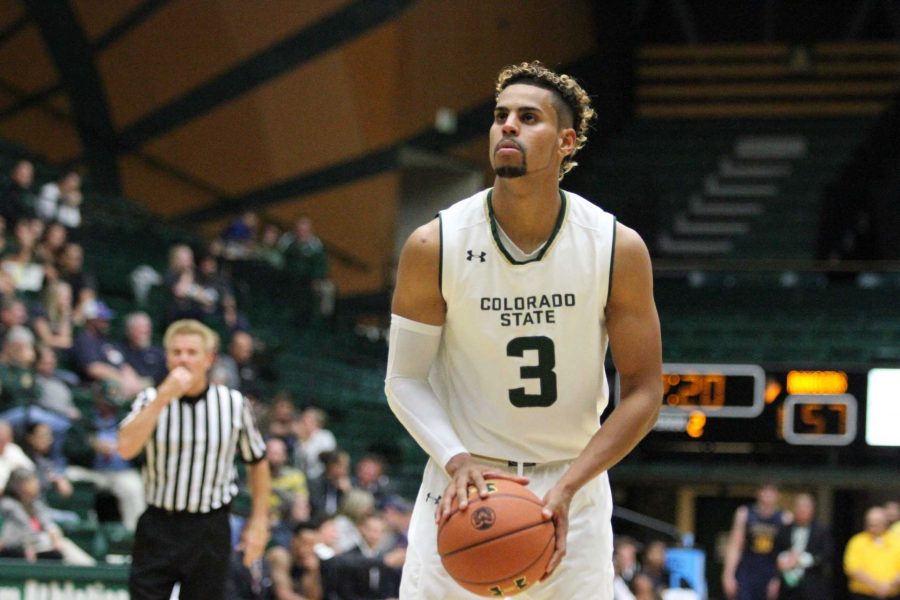 Gian Clavell (3) at the free throw line in their win against Regis. (Javon Harris | Collegian)