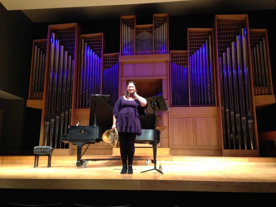 Jennifer Dugle takes a bow at the end of the recital. Photo credit: Mckenzie Moore