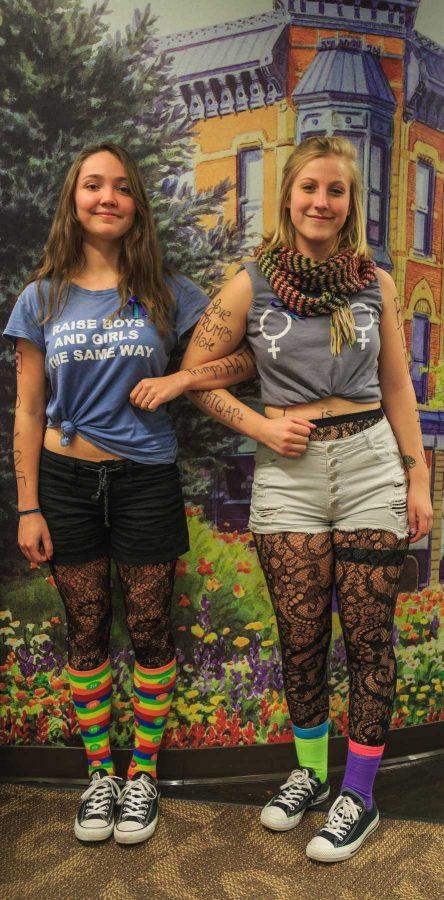 Edie Schumacher and Azleigha Bryan peacefully protested Trumps Inauguration on campus. (Davis Bonner | Collegian)
