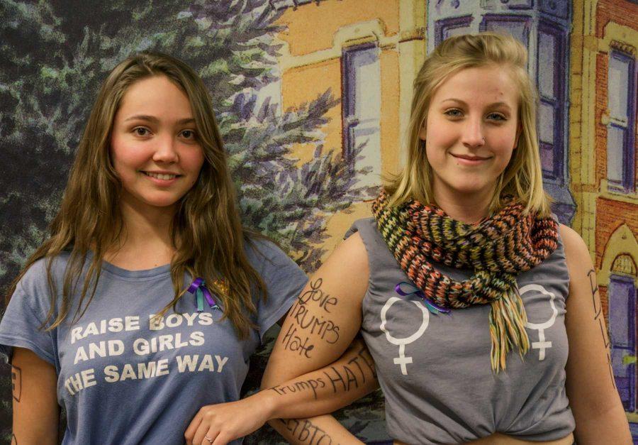 Edie Schumacher and Azleigha Bryan peacefully protested Trumps Inauguration on campus. (Davis Bonner | Collegian)