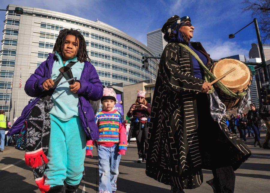 The march leaders return to Civic Park at the end of their parade through Denver, January 21, 2017 (Davis Bonner | Collegian) 