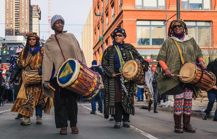 Parade leaders complete the final leg during the Women's March in Denver, January 21, 2017 (Davis Bonner | Collegian)