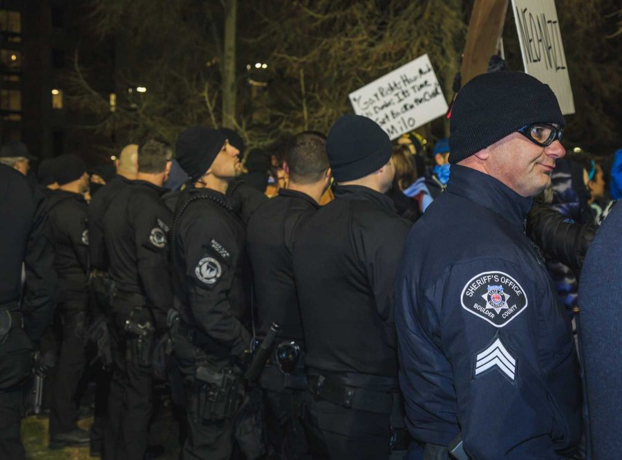 Protesters to Milo Yiannopoulos' event at CU were met with a heavy police presence in order to control crowds. (Davis Bonner | Collegian)