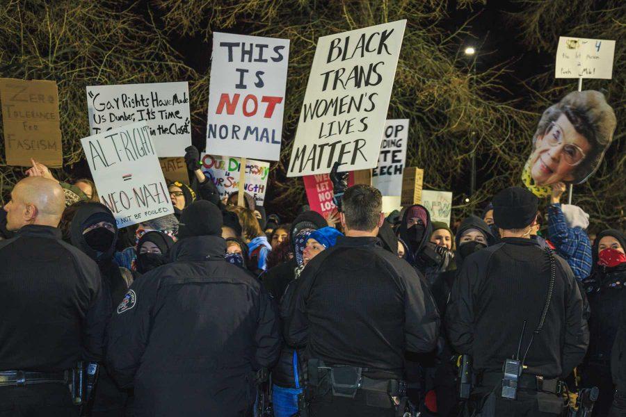 Protesters to Milo Yiannopoulos' event at CU were met with a heavy police presence in order to control crowds. (Davis Bonner | Collegian)