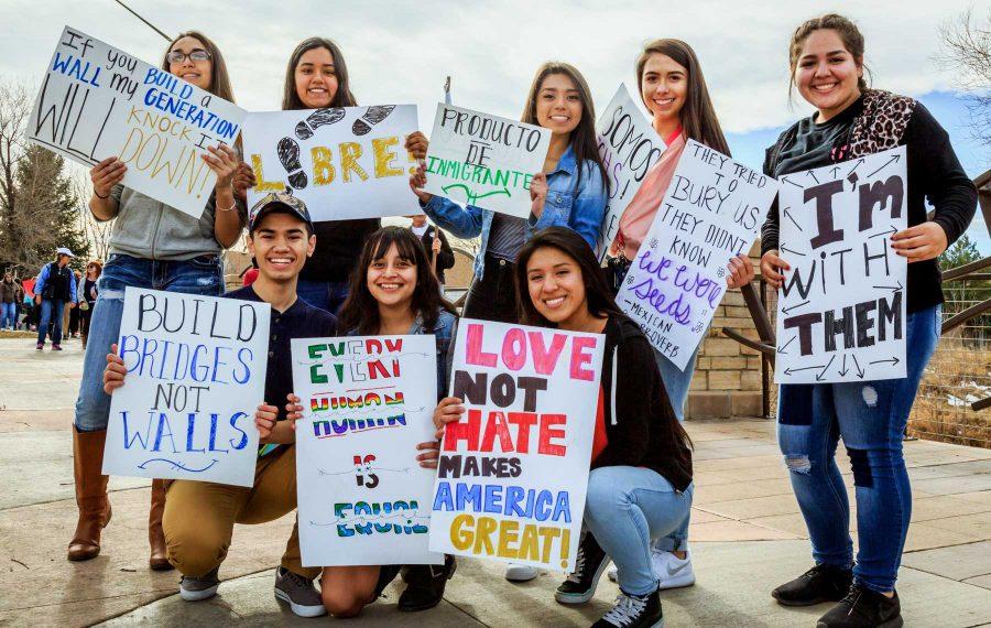 Julio Flores and his classmates join Fort Collins for Progress' march in solidarity for immigrants and Muslims to voice their opinion, January 31, 2017 (Davis Bonner | Collegian)