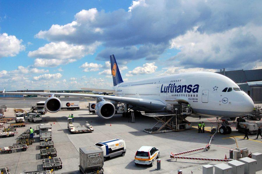 An airbus A380-800 from Lufthansa in Frankfurt Germany. (Photo by Grogri via Flickr, licensed with Creative Commons.)