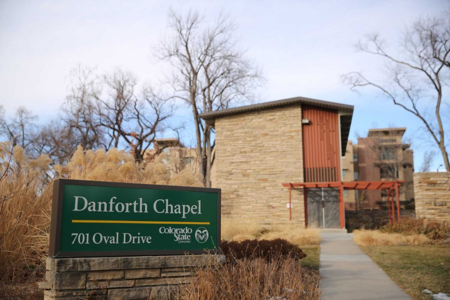 The Danforth Chapel, located on the north side of the Oval, recently had one of its stained glass windows broken. (Forrest Czarnecki | Collegian)