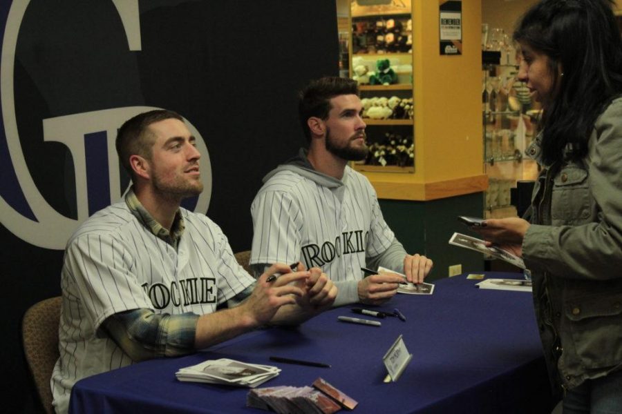 Rockies Players Tom Murphy and David Dahl meet with fans in the Lory Student Center Photo credit: Sarah Ehrlich