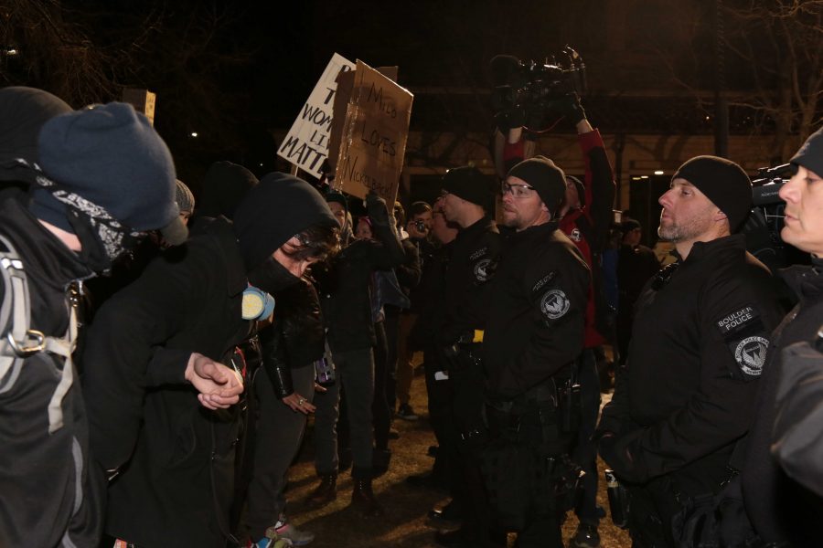 Protesters to Milo Yiannopoulos' event at CU were met with a heavy police presence in order to control crowds. (Davis Bonner | Collegian)