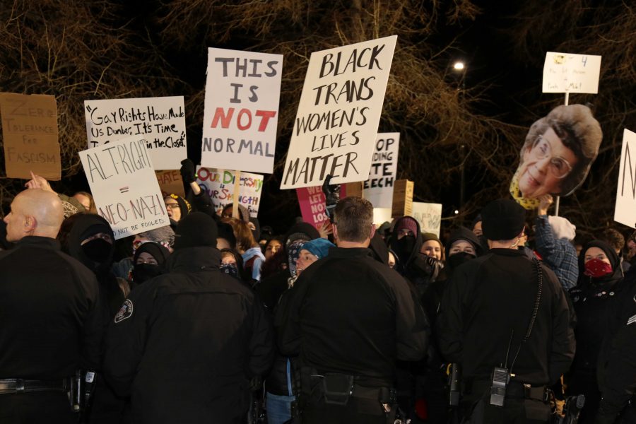 Protesters to Milo Yiannopoulos' event at CU were met with a heavy police presence in order to control crowds. (Davis Bonner | Collegian)