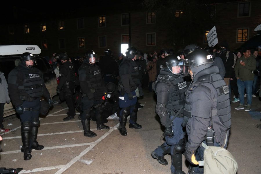 After attendees were released from Milo's event, a conflict between police and protestors led to an arrest. (Davis Bonner | Collegian)