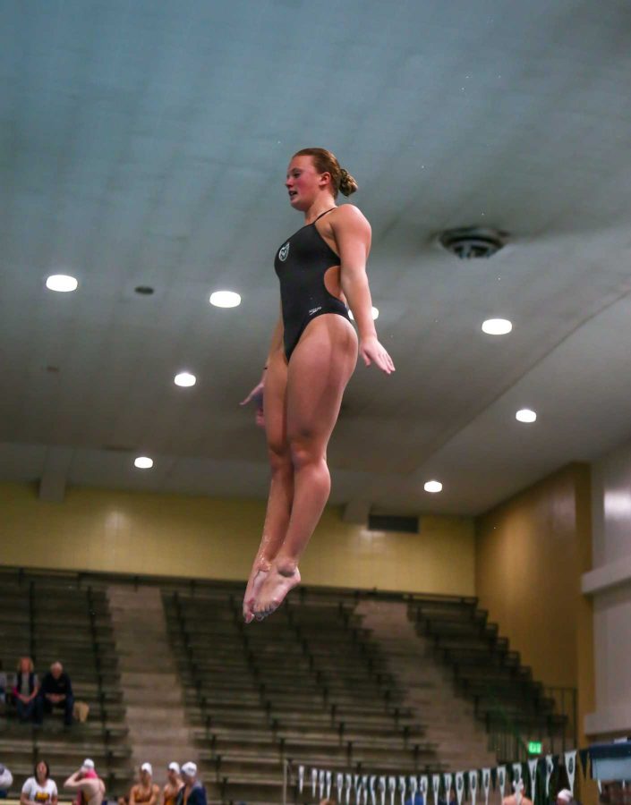CSU's Emily Williams competes against UNC in diving during their meet on February 1, 2017 (Davis Bonner | Collegian)