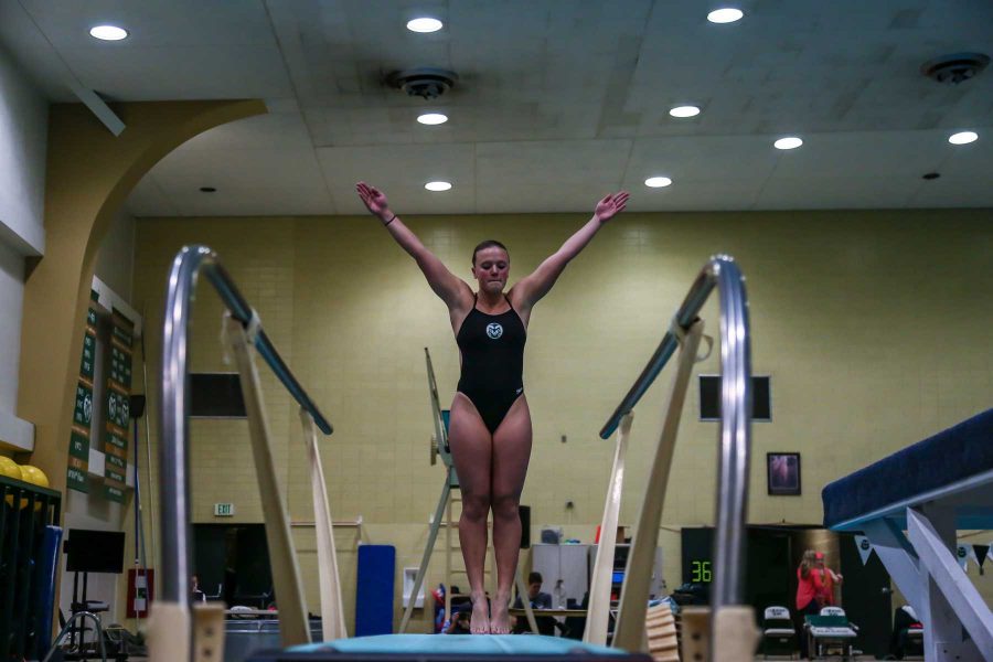 CSU's Emily Williams competes against UNC in diving during their meet on February 1, 2017 (Davis Bonner | Collegian)