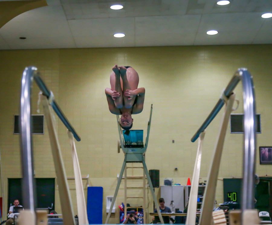 CSU's Madison Gess competes against UNC in diving during their meet on February 1, 2017 (Davis Bonner | Collegian)
