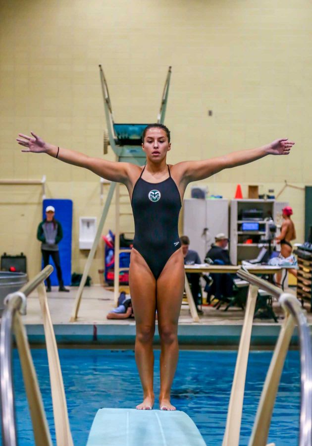 Nicole Sisco competes against UNC in diving during their meet on February 1, 2017 (Davis Bonner | Collegian)