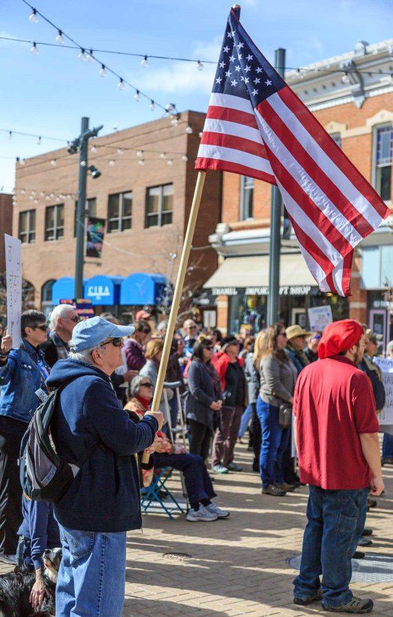 An estimated 150-200 community members gathered in Old Town Fort Collins Tuesday to show support for immigrants. This event was organized by Fort Collins for Progress (Davis Bonner | Collegian)