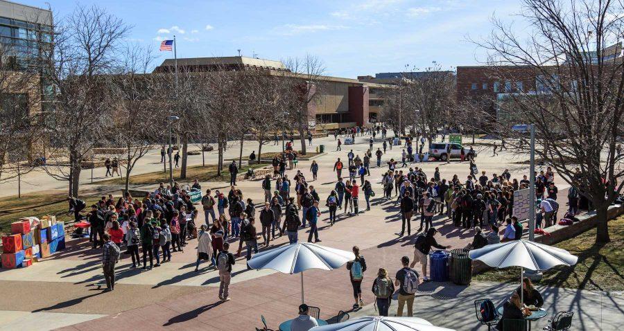 Students gather on the plaza during the "To Immigrants With Love" event hosted by Dreamers United. February 8, 2017 (Davis Bonner | Collegian)