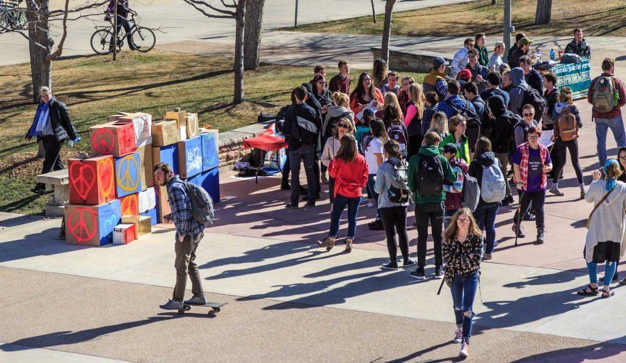 Students gather on the plaza during the "To Immigrants With Love" event hosted by Dreamers United. February 8, 2017 (Davis Bonner | Collegian)