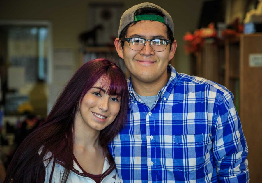 Aaron Tayah, a junior construction management major, loves his girlfriend Milena Castaneda, a sophomore social work major. They met six months ago in the Native American Cultural Center, a resource for Native Americans in the LSC, and have been dating for four months. The two especially enjoy playing Pokemon and spending time in the Native American Cultural Center (Davis Bonner | Collegian)