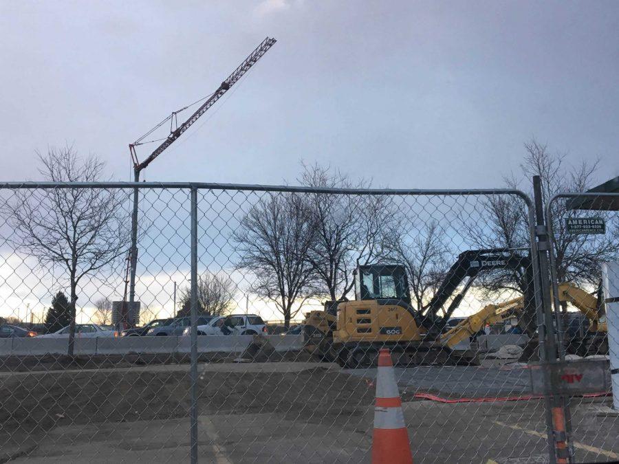 Construction vehicles take a break for the evening at the intersection of Elizabeth and Shields. (Ashley Potts | Collegian)