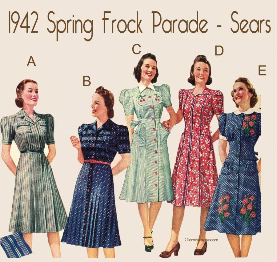 WWII Era Sears catalogue women's fashion
retrieved from: http://image.glamourdaze.com/2013/02/1940s-spring-frocks-parade.jpg