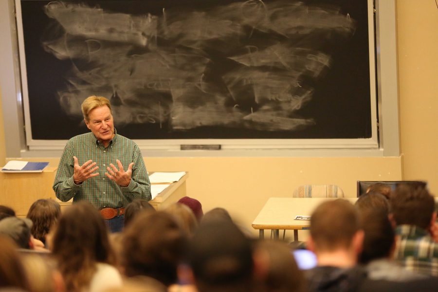 Colorado State University professor Richard Knight lectures a class on Tuesday afternoon in the Engineering building. Knight, a professor of Human Dimensions of Natural Resources, will be retiring after teaching at CSU for 20 years. (Forrest Czarnecki | Collegian)