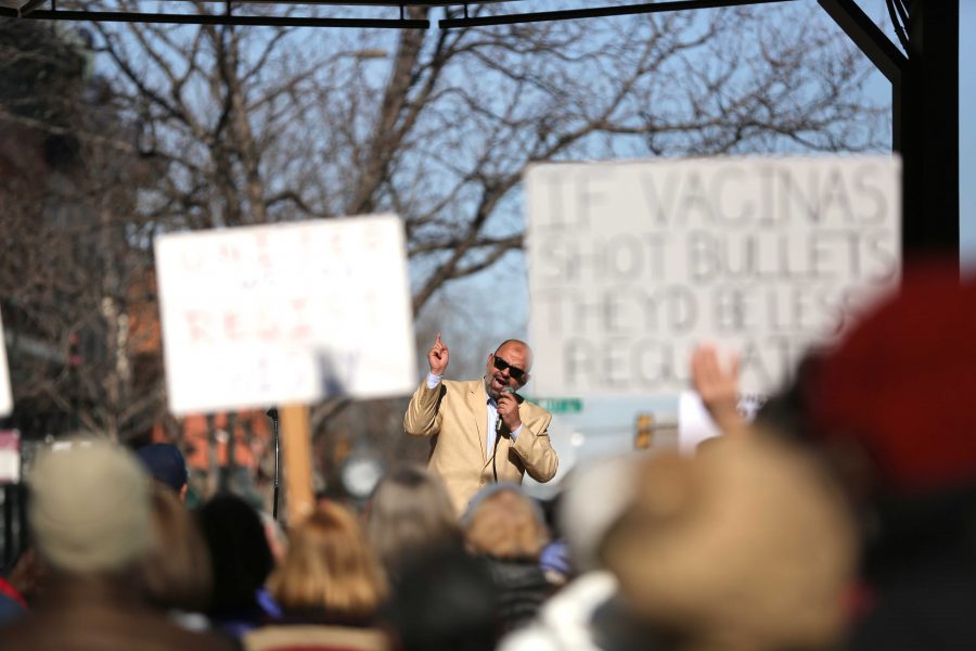 Tawfik Aboellail, President of the Islamic Center of Fort Collins, speaks at a rally against Colorado Senator Cory Gardner in downtown Fort Collins on Sunday afternoon. (Forrest Czarnecki | Collegian)