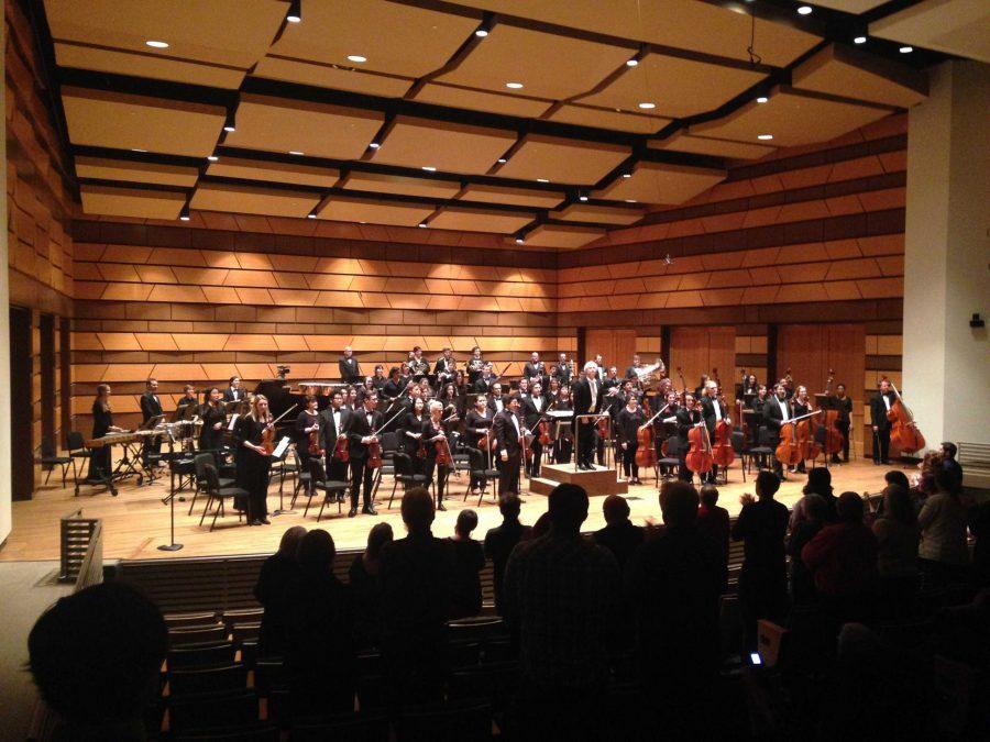 The University Symphony Orchestra takes a final bow after their performance of 