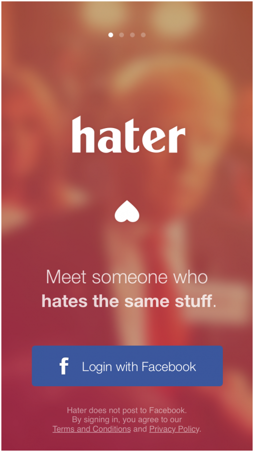 The login screen for the Hater app. Photo credit: Zach Bermejo