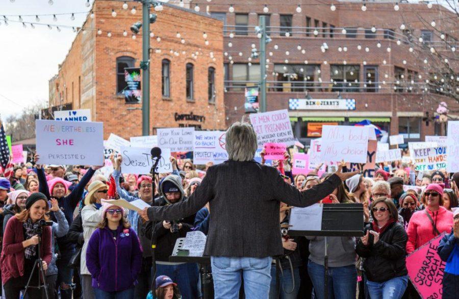 Joann Ginal, a member of the Colorado House of Representatives spoke to a crowd of roughly 1,200 about the importance of Planned Parenthood. This event was organized by FoCo Local Girl Gang (Davis Bonner | Collegian) Photo credit: Davis Bonner