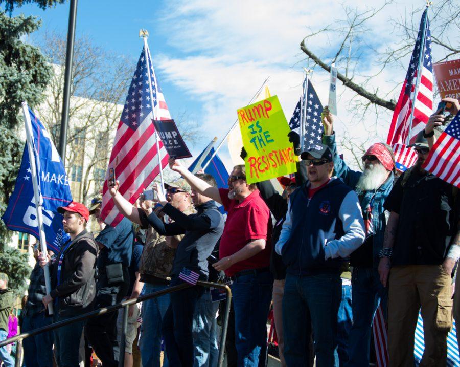 Trump supporters respond to the arrival of an Anti-Trump Protest in Denver on SAturday. Photo by Kaitlyn Ancell | Collegian