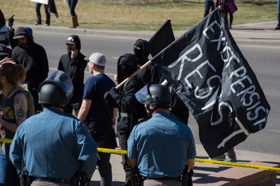 The ANTIFA protest the March 4 Trump rally in Denver on SAturday. Photo by Kaitlyn Ancell | Collegian