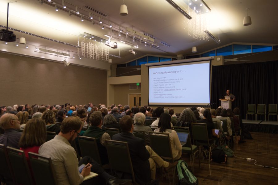 Around 200 people attended the Experiences and Perceptions of Campus Climate for Woman Faculty presentation on March 20 at CSU. Photo by Kaitlyn Ancell | Collegian