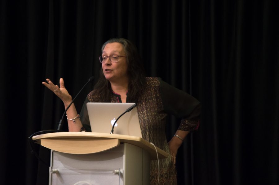 Sue James explains how CSU has already implemented different ways to help gender inequity across campus at the Experiences of Campus Climate for Women Faculty Forum on March 20. Photo by Kaitlyn Ancell | Collegian