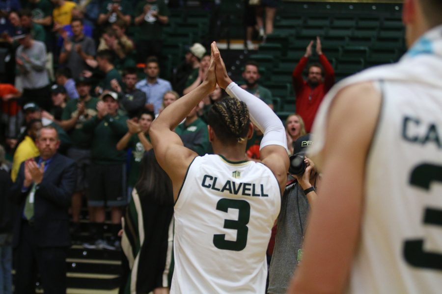 CSU Senior Gian Clavell receives a standing ovation as he walks off the court at Moby Arena for the last time as a CSU Ram. The Rams were eliminated from the NIT Tournament by CSU Bakersfield by the score of 81-63. (Elliott Jerge | Collegian)