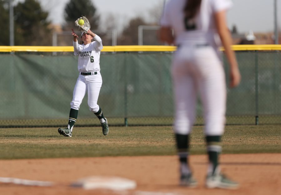 Colorado State University's Sierra Galbreath (6) catches a pop-fly ball during a game against Buffalo on Friday, March 3rd at Colorado State University. CSU beat Buffalo 3-0. (Forrest Czarnecki | Collegian)