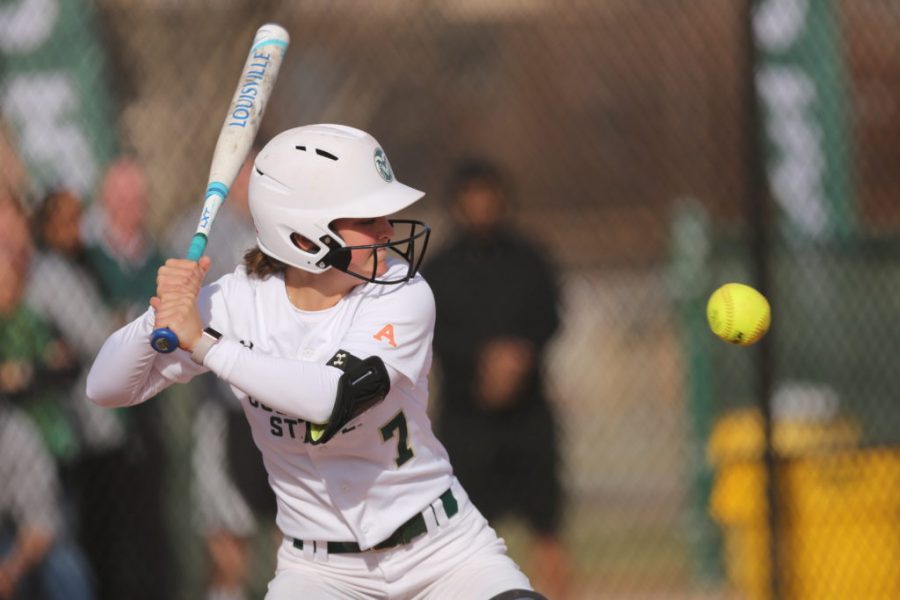 Colorado State University's Danni Klein (7) keeps her on a high pitch during a game against Buffalo on Friday, March 3rd at Colorado State University. CSU beat Buffalo 3-0. (Forrest Czarnecki | Collegian)